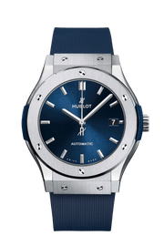 Hublot Classic Fusion Titanium Blue 511.NX.7170.RX - cinturino gomma blu - cassa e lunetta in titanio - quadrante blu con datario